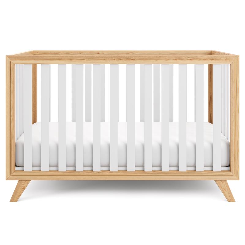 Baby Crib for 0 to 3 Years - White Bars and Natural Wood Frame and Legs