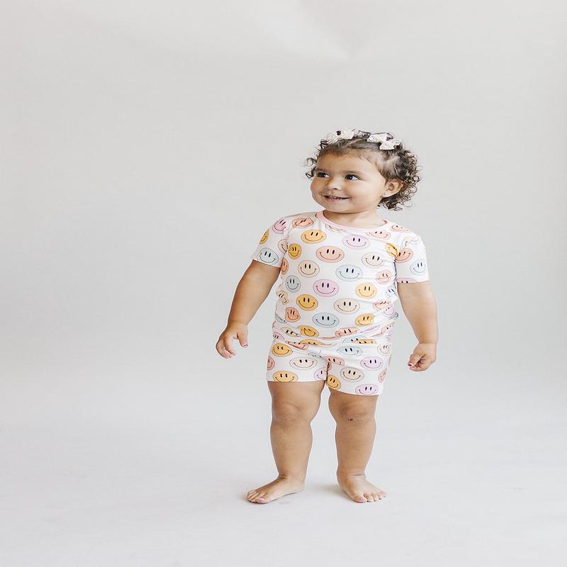 Smiley Bamboo Two Piece Shorts Set | Pink