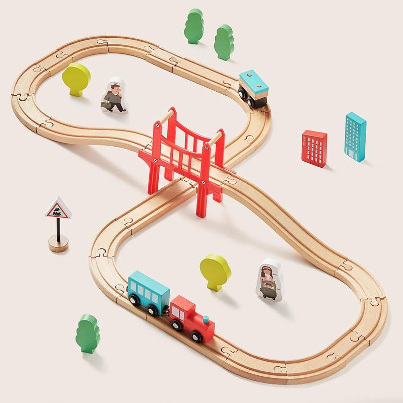 Tiny Land Wooden Train Set for Children 39 Pcs