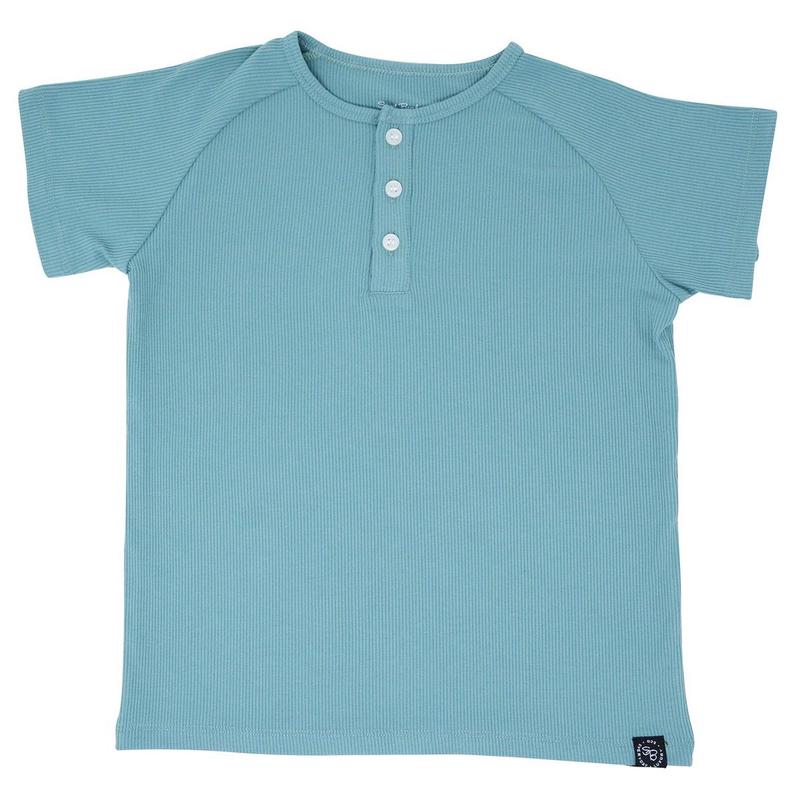 Short Sleeve Raglan Henley - Teal Ribbed