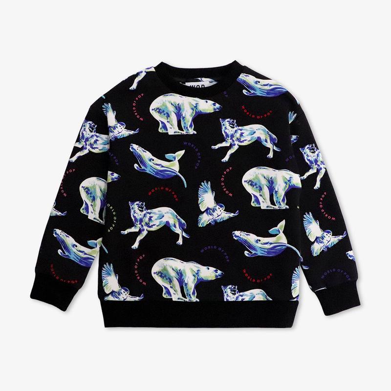 Printed \"Polar\" sweatshirt for kids in organic cotton - Black