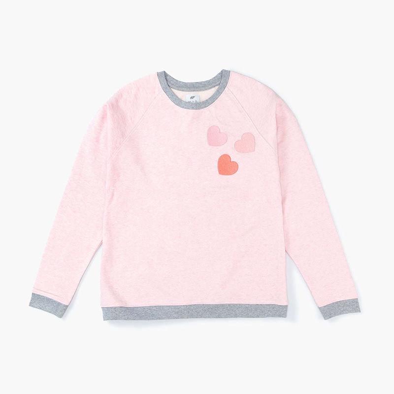 Adult Embroidered Crewneck Sweatshirt - Valentine\'s Day Pink Hearts