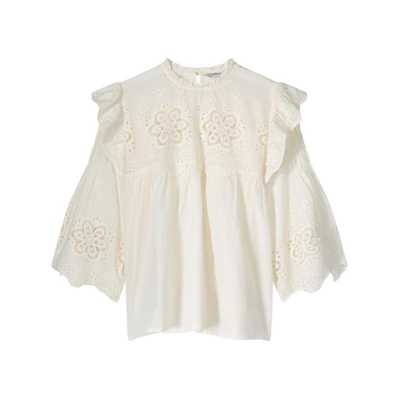 Blouse cotton voile embroidery - White