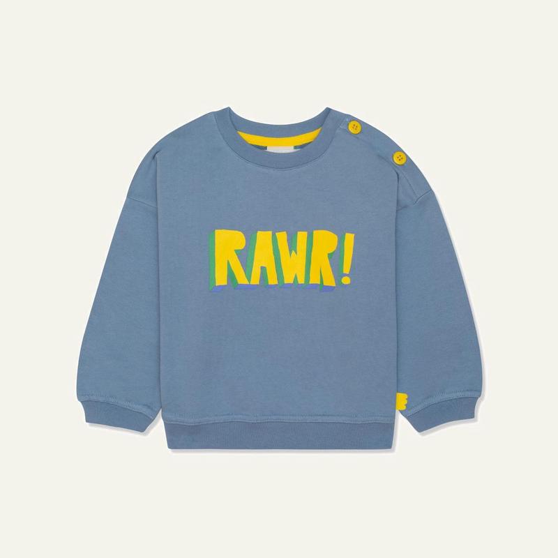 Recycled Cotton Rawr Kid Sweatshirt - Faded Denim