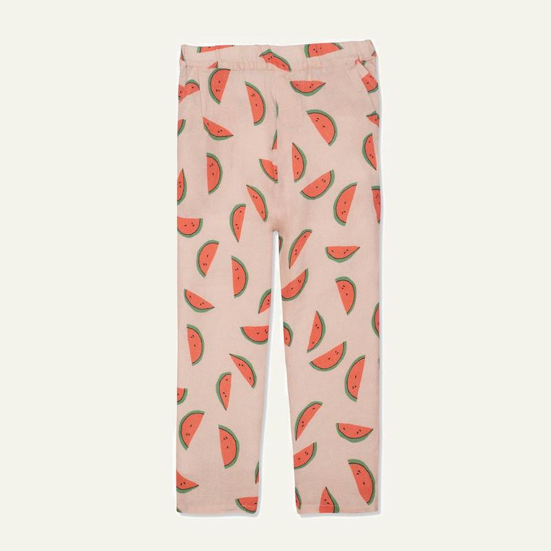 Watermelon Slices Linen Kid Pants - Misty Rose