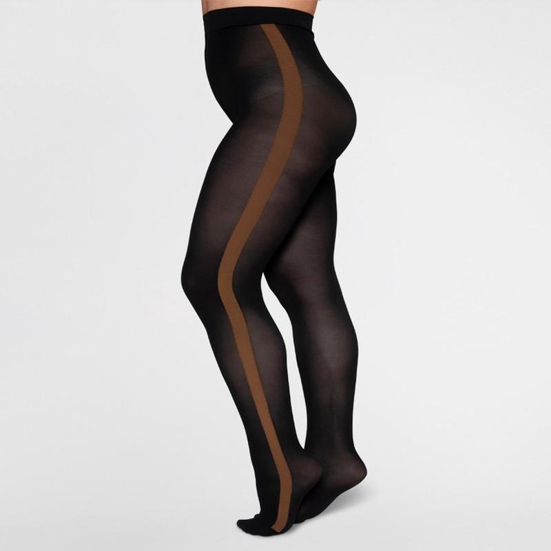 Andrea Stripe Tights - Black/Cognac