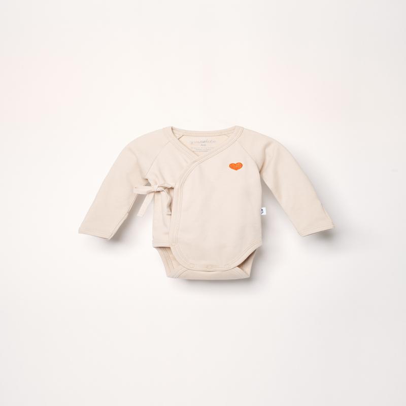 Organic Pima Cotton Baby Kimono Body - Sand With Heart