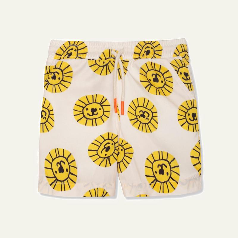 Seaqual Recycled Polyester Lion Kid Swim Trunks - Natural/cyber Yellow