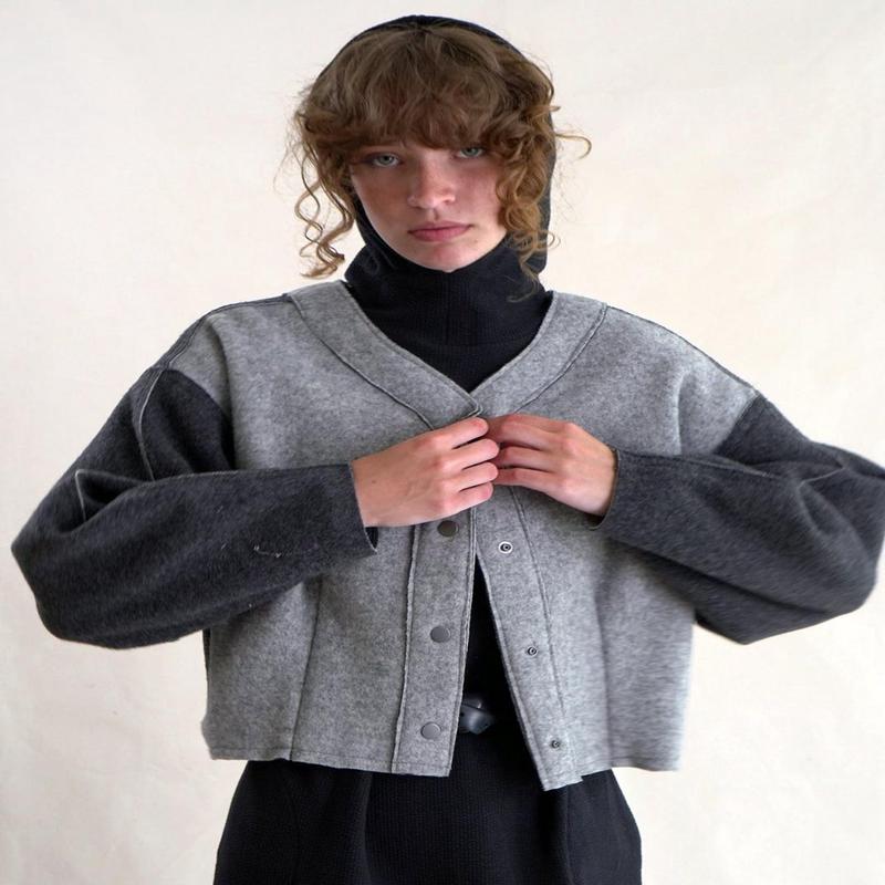 Double Face Wool Bomber - Heather/Charcoal
