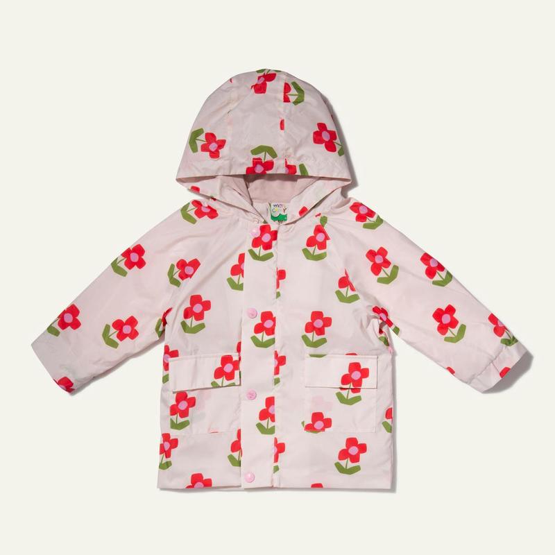 Recycled Fabric Flower Baby Raincoat - Pink Petal Floral