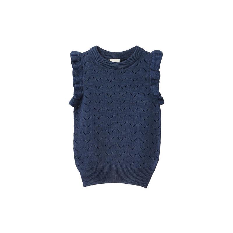 Baby Mathilde Vest - Vintage Indigo Pointelle