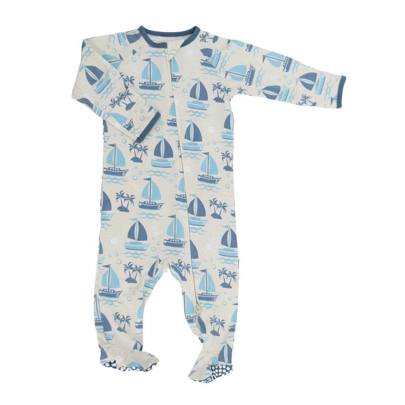 Baby Zipper Footie - Sailboats