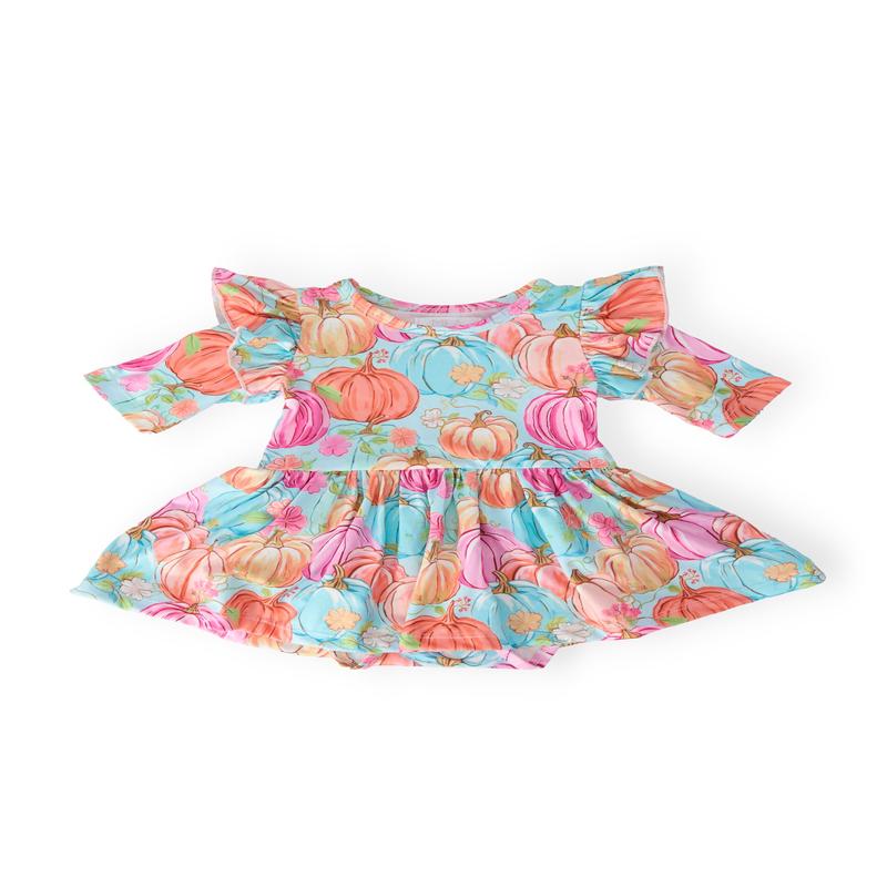 Preppy Pumpkins 3/4 Sleeve Twirl Flutter Bodysuit