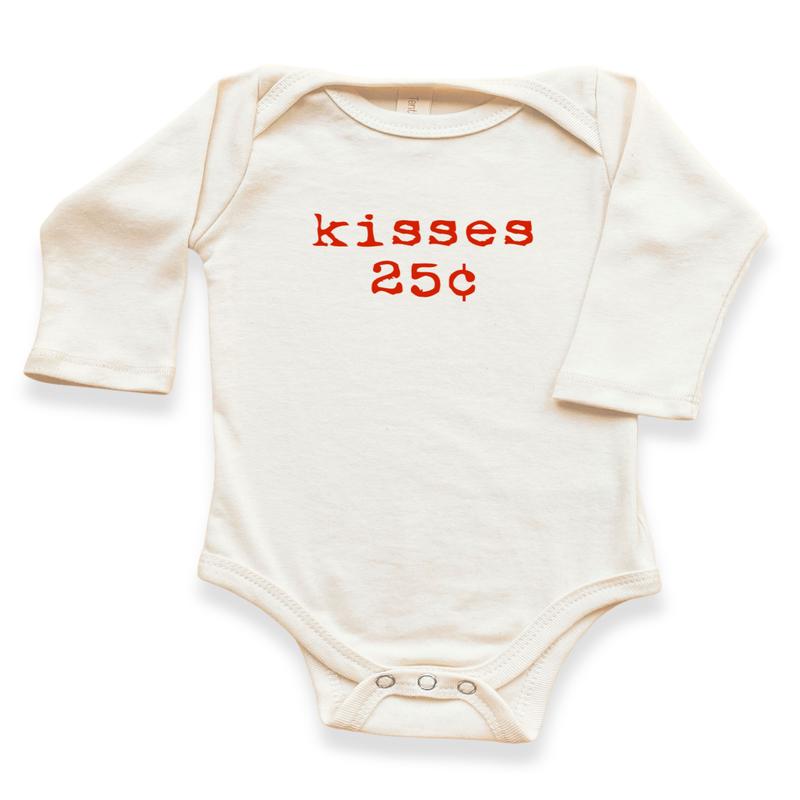 Kisses 25c Organic Baby Bodysuit Long Sleeve