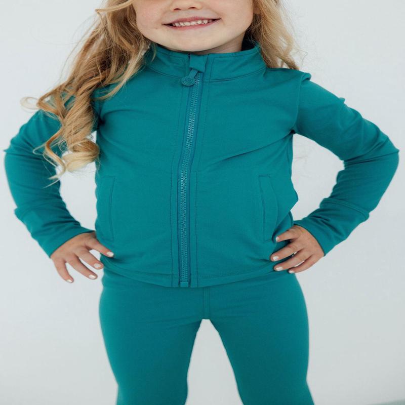 Turbo Teal Full-Zip Ruffle Active Jacket