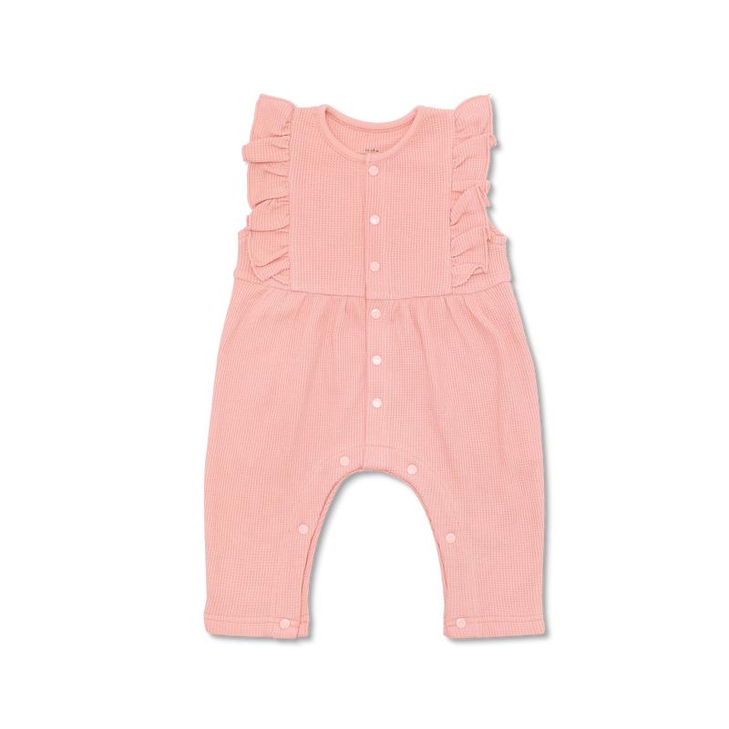 Waffle Ruffle Coverall - Dusty Rose