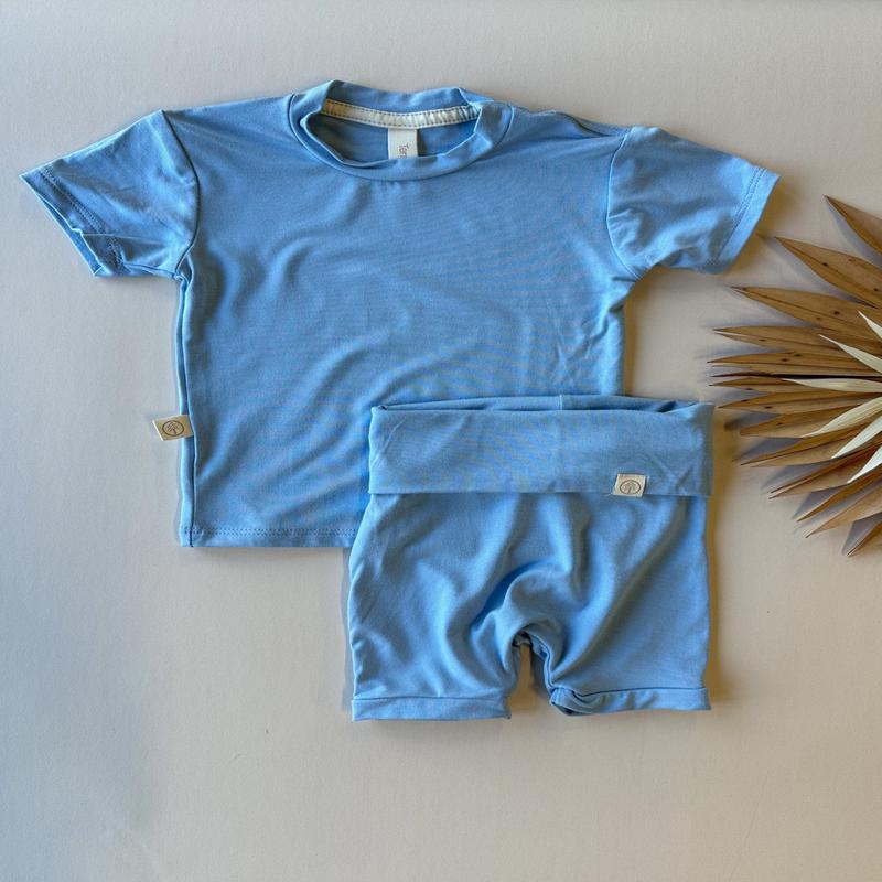 0/3m Fold Over Shorties and Short Sleeve Tee Set | Ocean | Luxury Bamboo