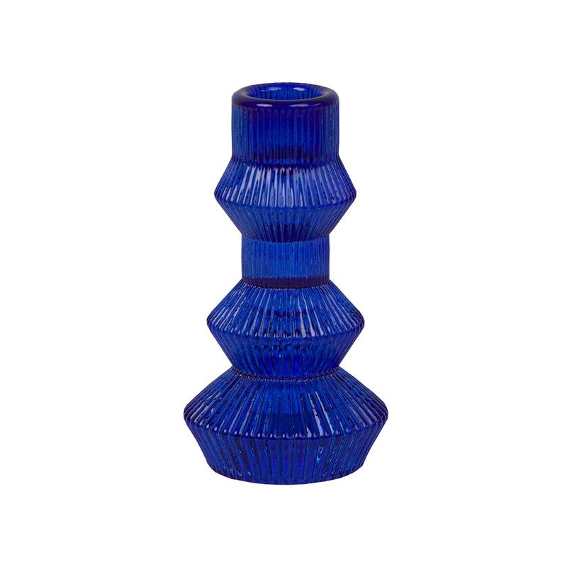 Geometric Cobalt Blue Glass Candlestick Holder