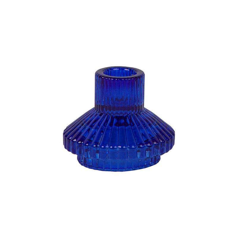 Geometric Small Cobalt Blue Glass Candle Holder