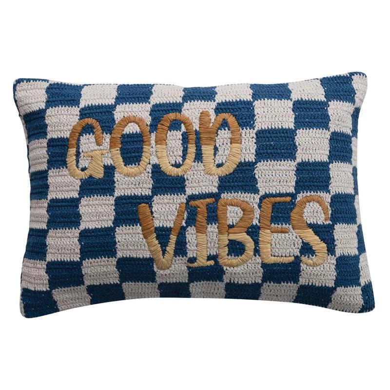 \"Good Vibes\" Check Lumbar Pillow