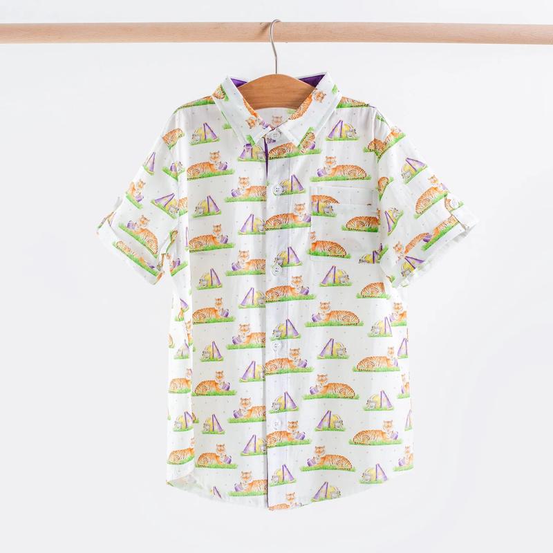 Nola Tawk Mascot Mania in Louisiana Short Sleeve Collared Shirt