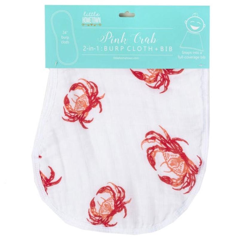 Little Hometown Pink Crab Burp Cloth + Bib