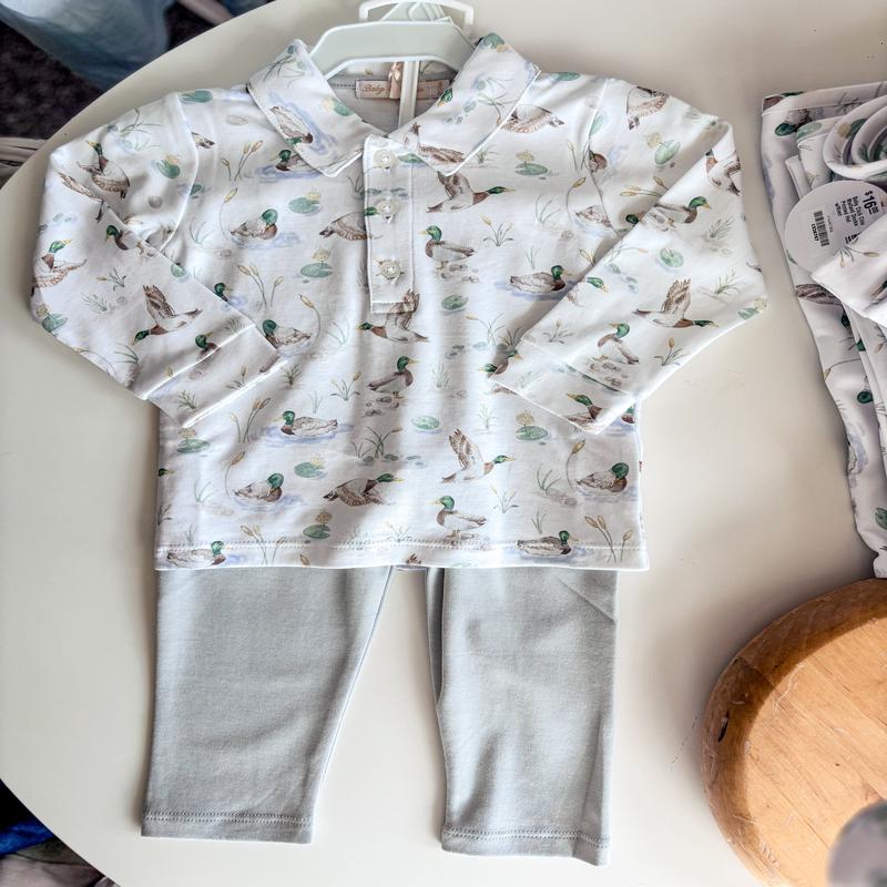 Baby Club Chic Mallard Ducks Printed Collar Tee & Pants Set