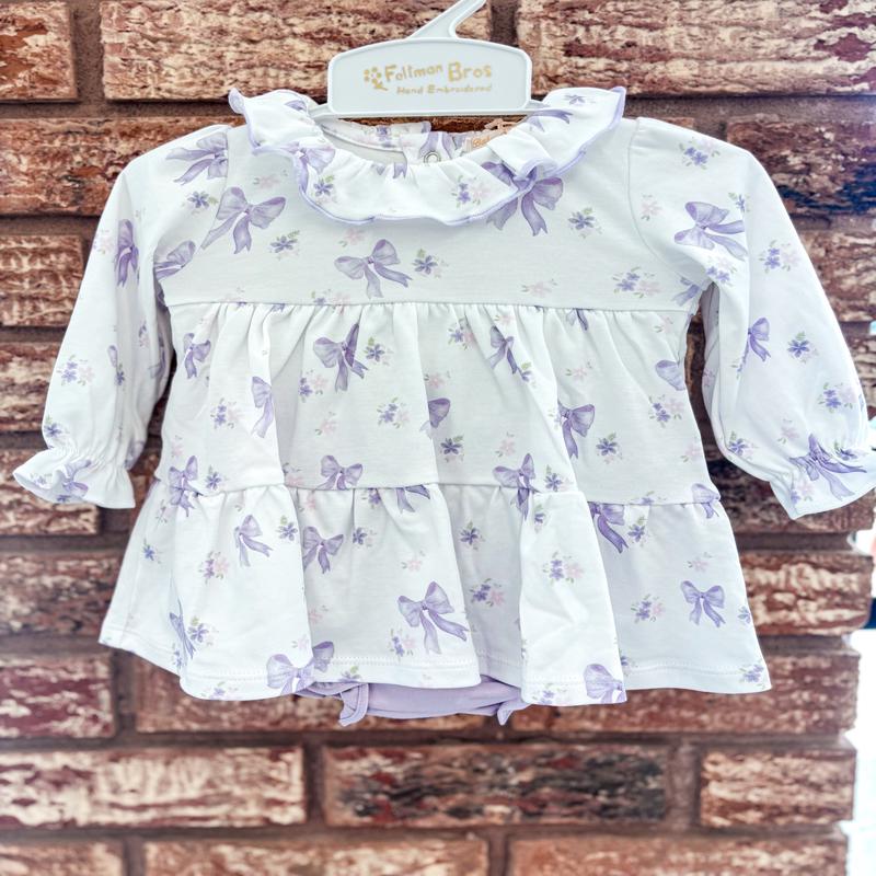 Baby Club Chic Lavender Bows Tiered Dress w/Ruffled Collar