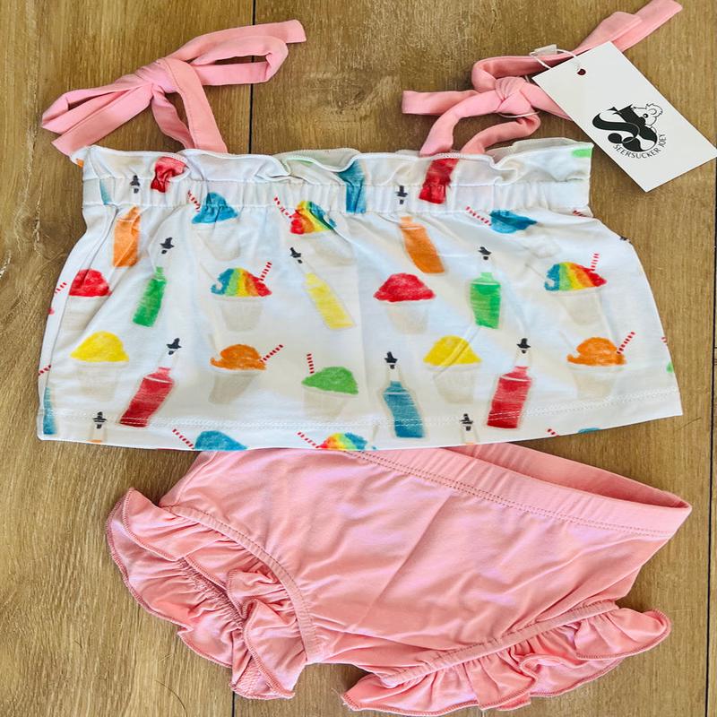 Seersucker Joey Snowball Ruffle Bamboo Set