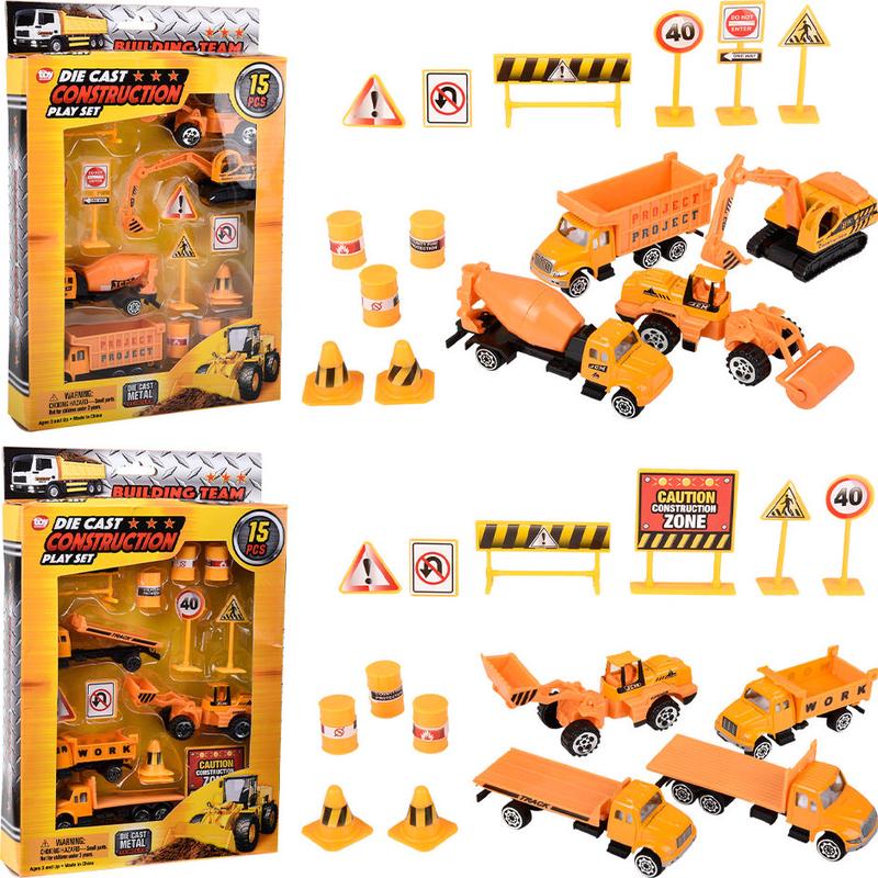 15pc Die-Cast Construction Vehicles Play Set