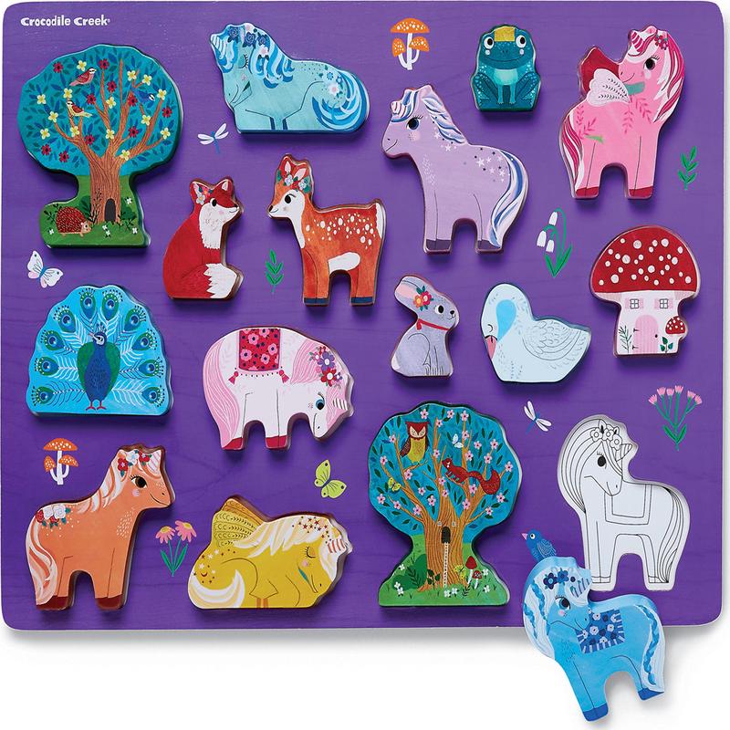 Unicorn Garden 16pc Wood Puzzle and Playset